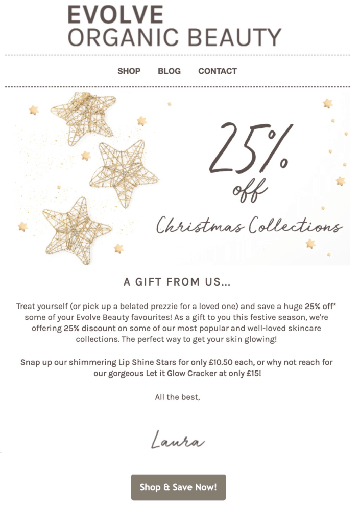 Evolve organic beauty email marketing campaign